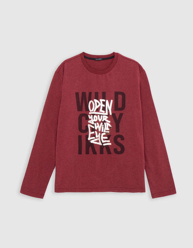 T-shirt rouge messages print et brod&eacute; sequins gar&ccedil;on - IKKS