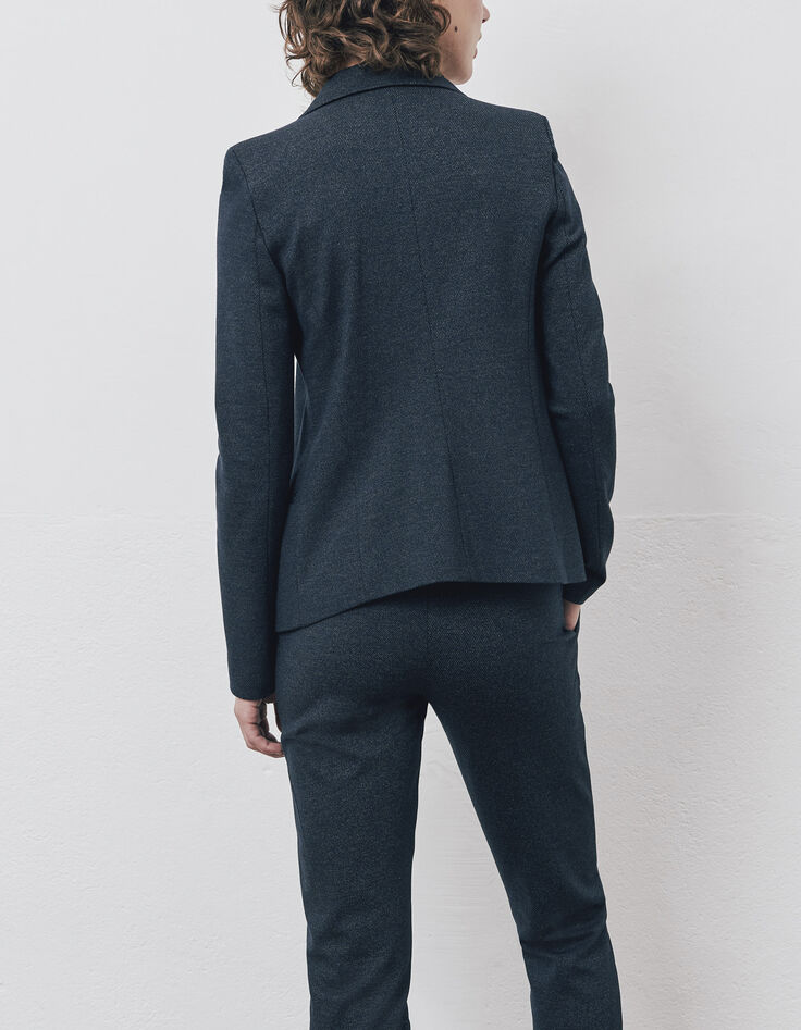 Marineblauer Damenblazer aus Milanostrick mit Kaviarfinish-2