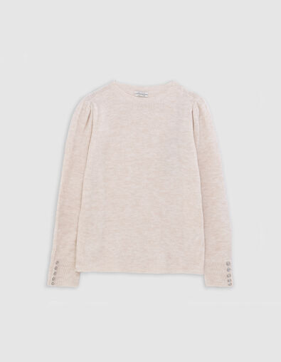 Pull &eacute;cru tricot d&eacute;cor boutons manches Femme - IKKS