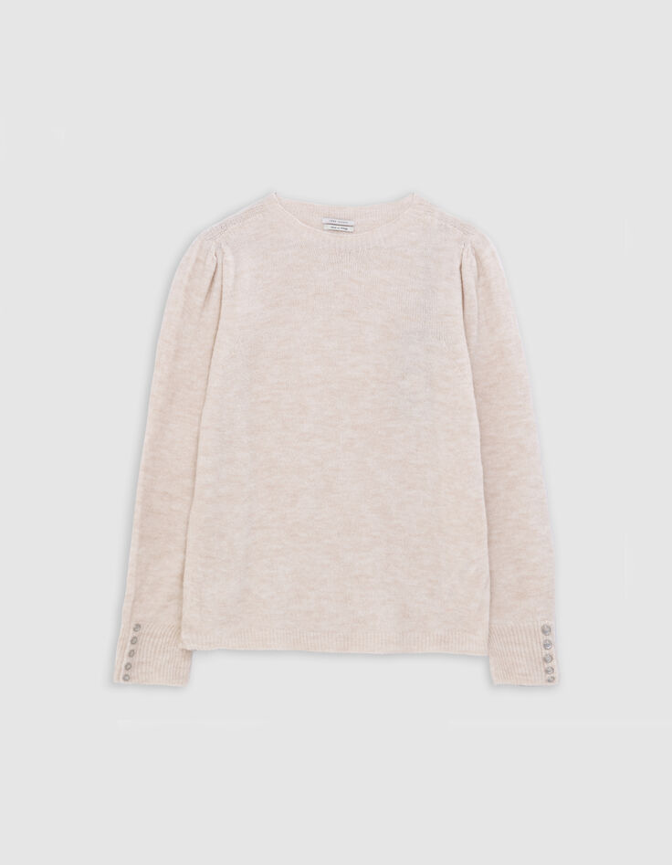 Pull &eacute;cru tricot d&eacute;cor boutons manches Femme-1