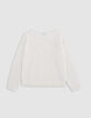 Pull écru tricot jeu de points chevron Femme-6