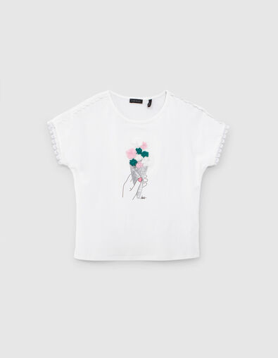 Cremewei&szlig;es M&auml;dchen-T-Shirt mit Eiswaffelblume - IKKS