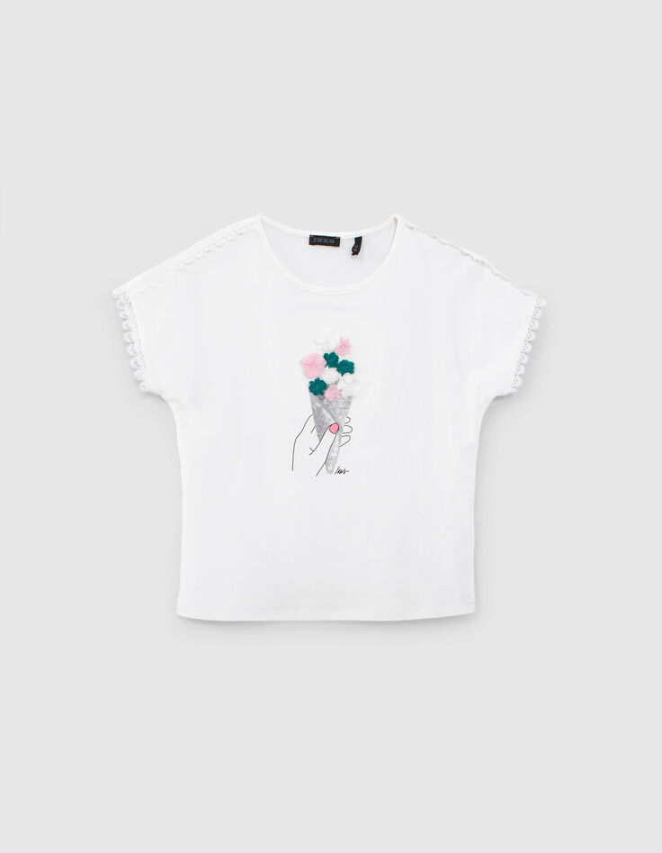Cremewei&szlig;es M&auml;dchen-T-Shirt mit Eiswaffelblume-1