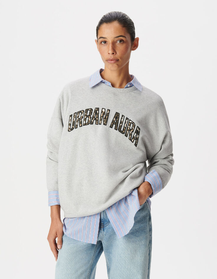 Sweat gris broderies message Femme-2