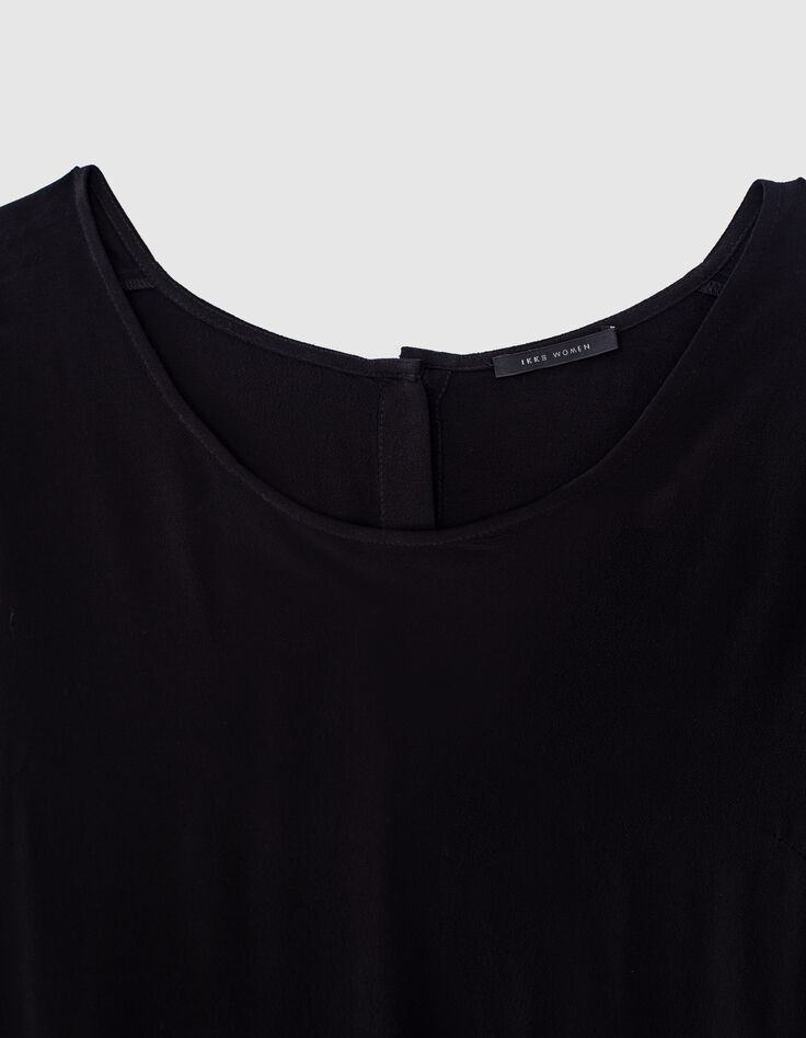 Zwarte jurk in crêpe asymmetrische lengte knopen rug dames-2