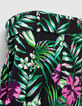 Weite, schwarze Damenhose mit tropischem Print-7