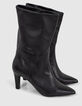 Schwarze Damenlederstiefeletten mit schmalem Absatz-6