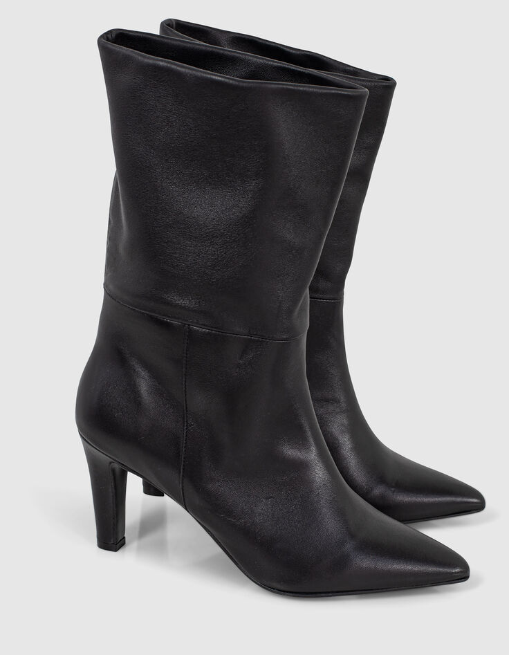 Schwarze Damenlederstiefeletten mit schmalem Absatz-6