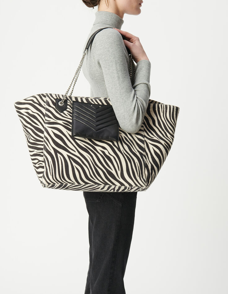 Sac cabas 1440 écru toile motif zébré Taille XL Femme-6