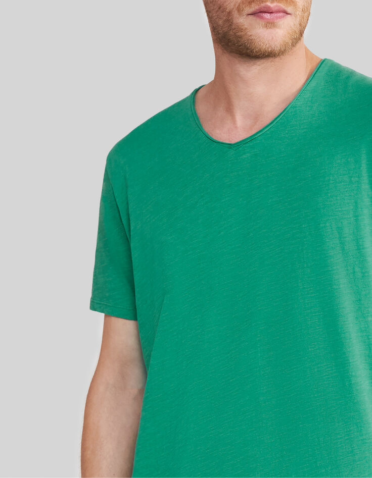 Men’s petrol organic cotton Essential V-neck T-shirt-3