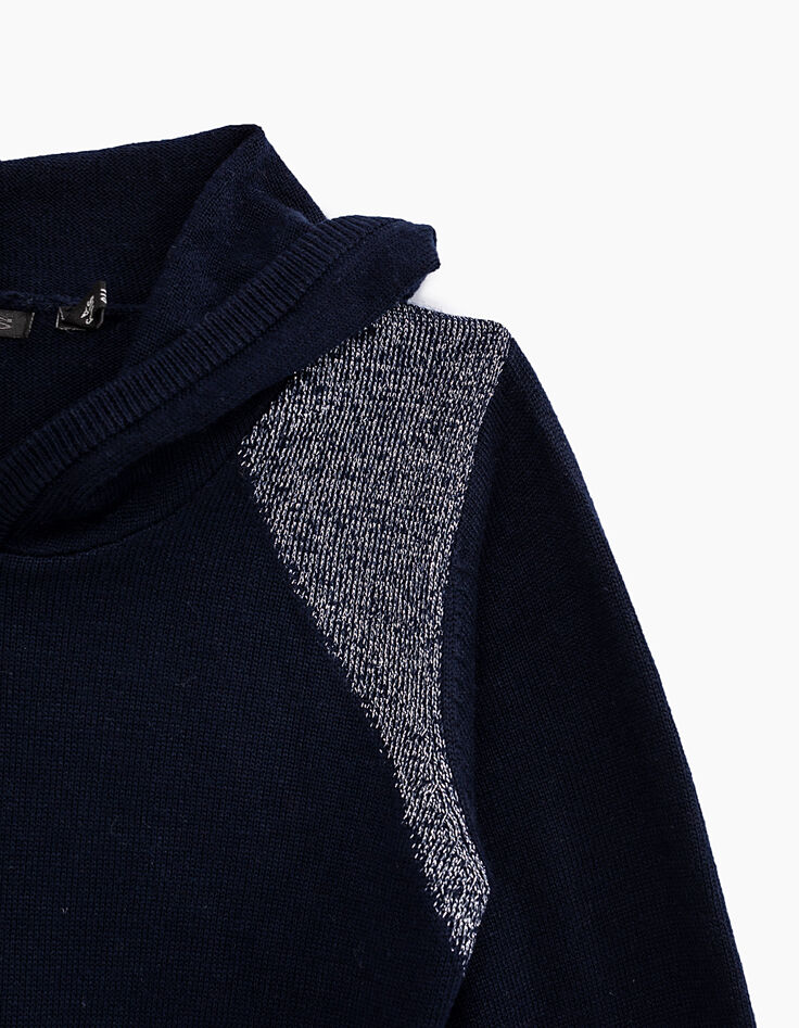 Robe-pull navy tricot à capuche fille-2