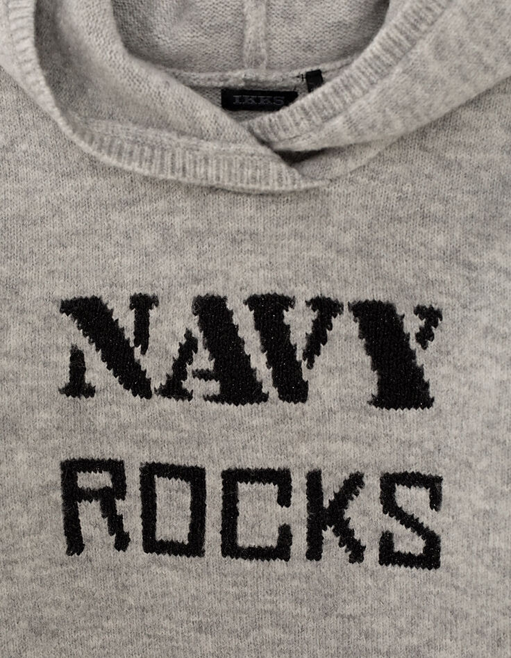 Girls' mid-grey marl knit hooded dress-3 Girls' mid-grey marl knit hooded dress-3
