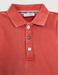 Baby boys’ orange organic cotton polo shirt+print on back-2