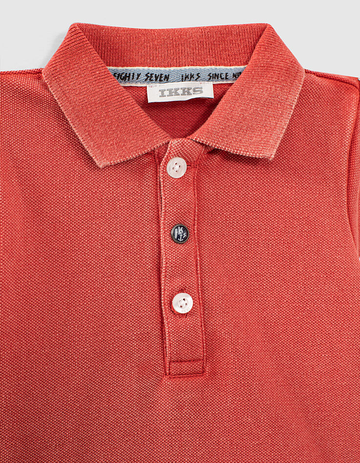 Baby boys’ orange organic cotton polo shirt+print on back-2