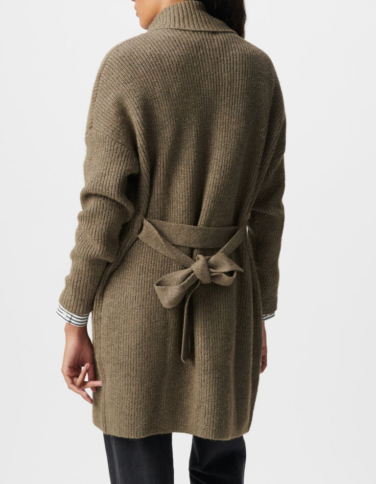 Chaqueta con cintur&oacute;n militar caqui de punto l&uacute;rex para mujer-3