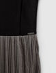 Robe midi noire bi mati&egrave;re pliss&eacute;e fille-5