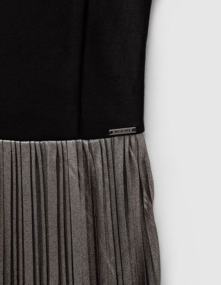 Robe midi noire bi mati&egrave;re pliss&eacute;e fille-5
