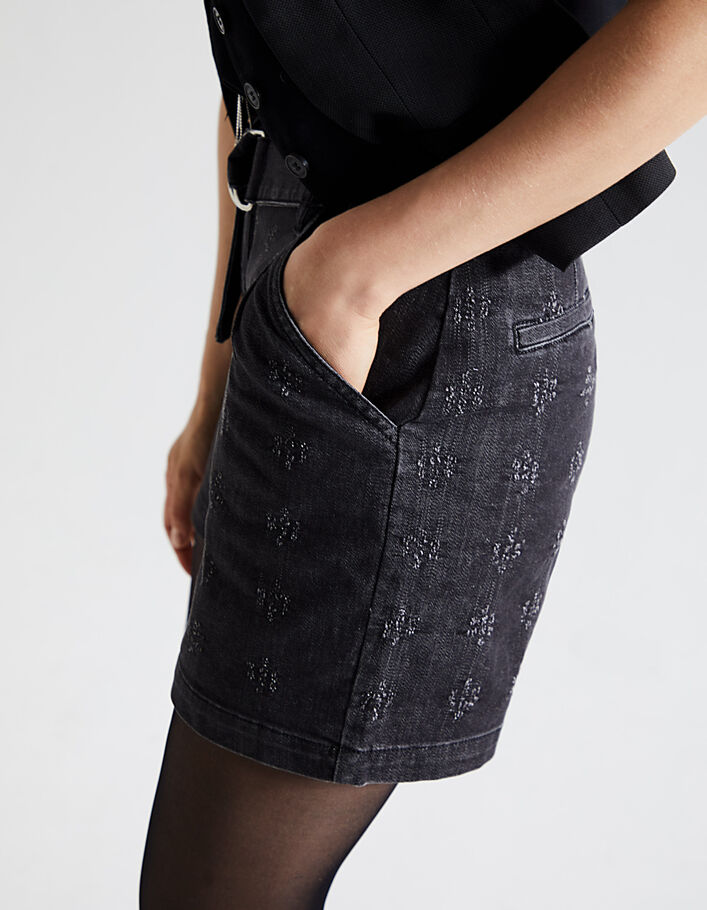 Short talle alto en denim gris cinturón amovible mujer-5