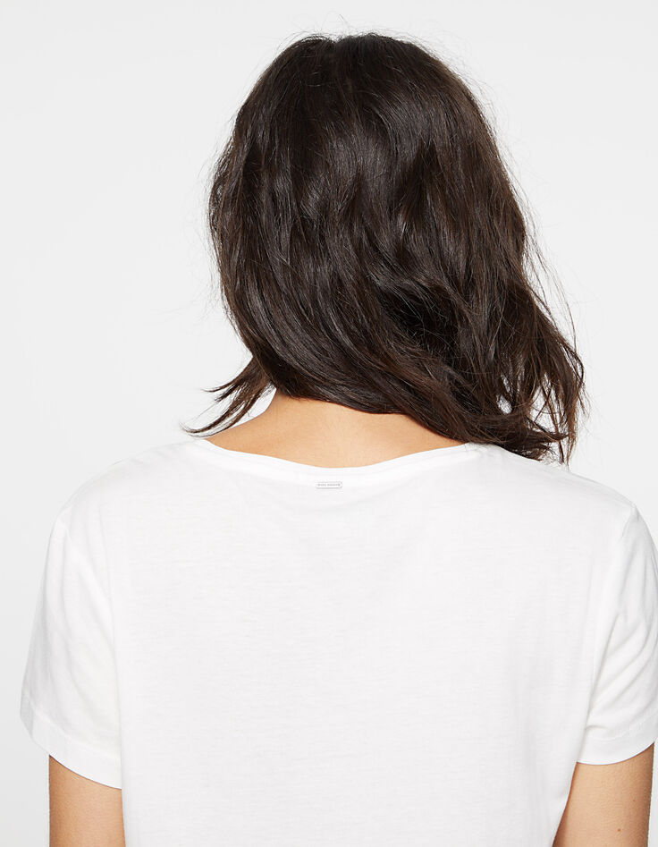 Camiseta pico blanco roto algodón modal visual Bowie mujer-5