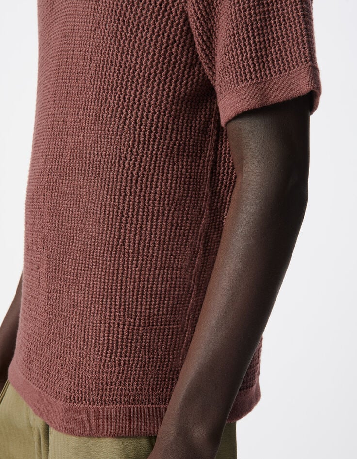Polo marron tricot ajour&eacute; Homme-4