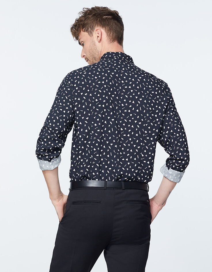 Schwarzes SLIM-Herrenhemd mit Paris-Motiven-4