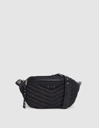 Women’s navy flannel and leather mix 1440 waist bag - IKKS