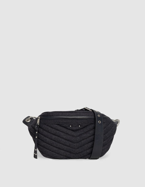 Women’s navy flannel and leather mix 1440 waist bag - IKKS