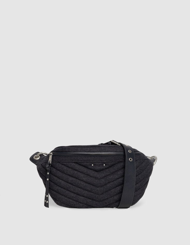 Women’s navy flannel and leather mix 1440 waist bag-1 Women’s navy flannel and leather mix 1440 waist bag-1