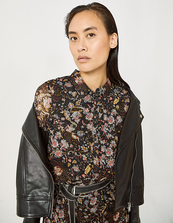 Voile babydoll-jurk metallic bloemenprint op zwart-6