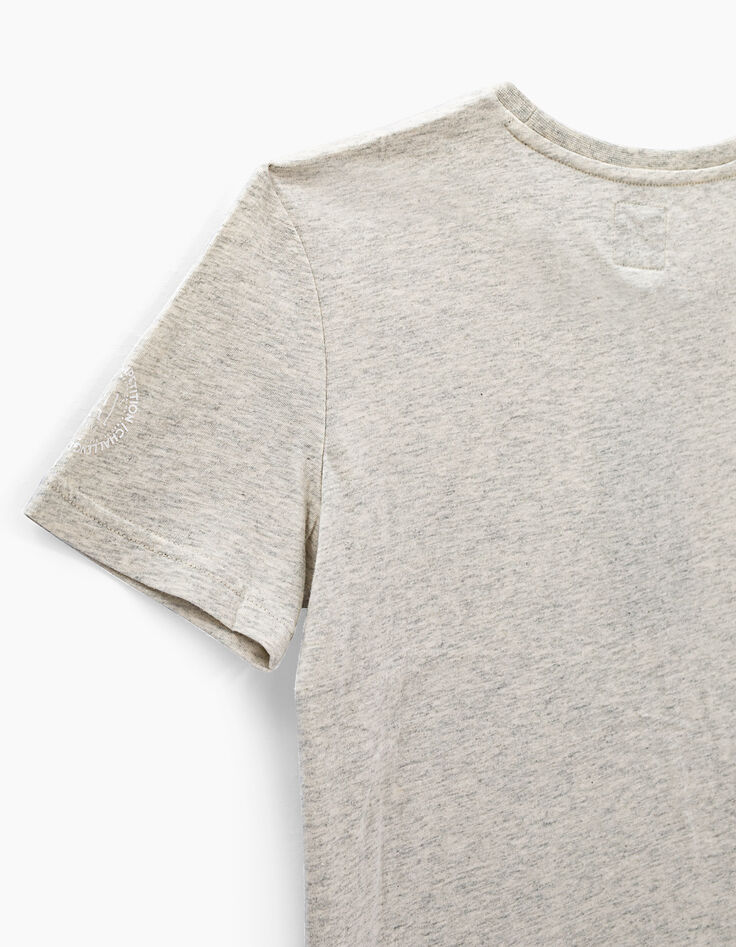 Kittgrau meliertes Jungen-T-Shirt mit Surfbrett-Flagge -5