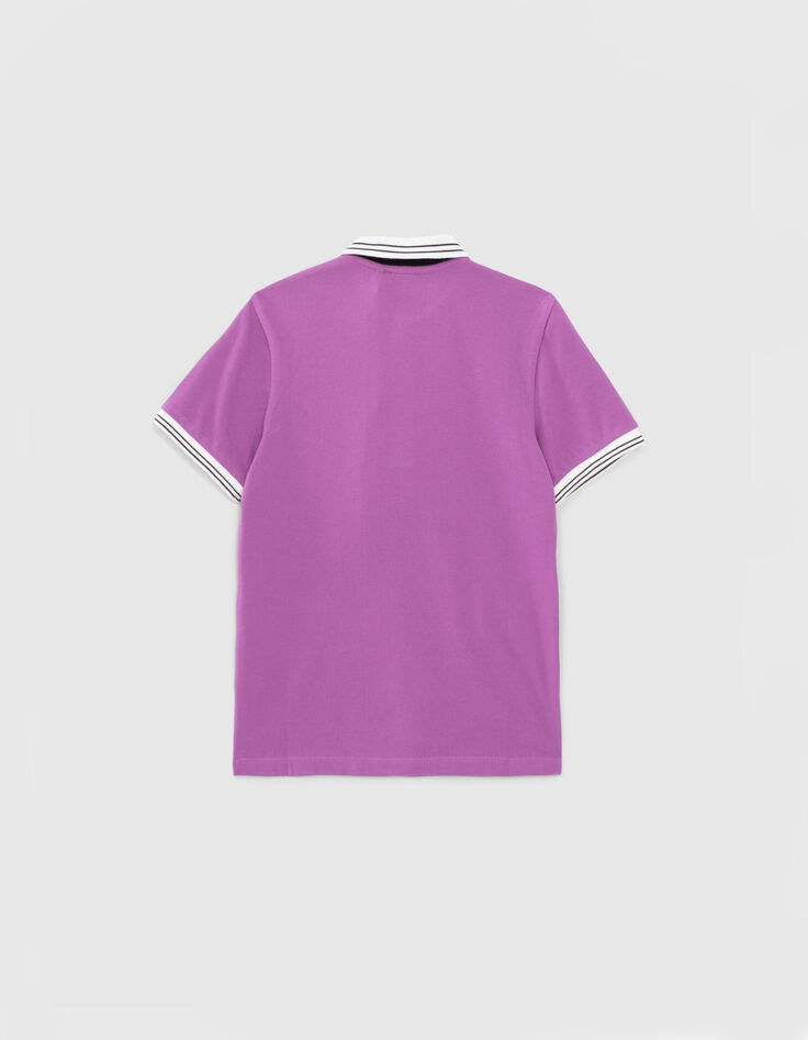 Boys’ purple pique knit polo shirt with striped ribbing-4
