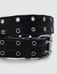 Ceinture noire cuir décor double œillets Femme-2
