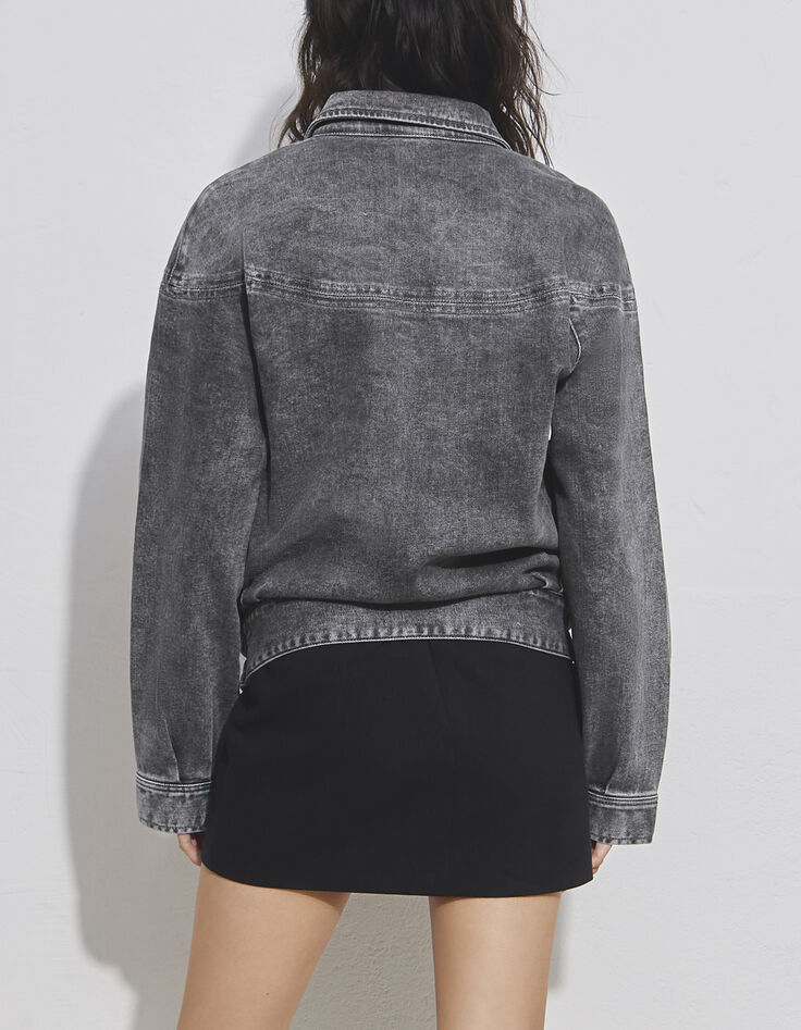 Pure Edition graue Damenjeansjacke im Bikerstil-5