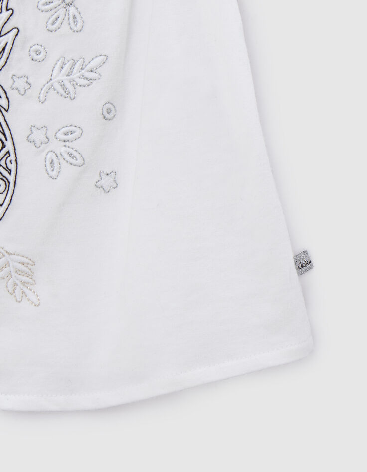 T-shirt blanc coton bio broderie ananas fille-3