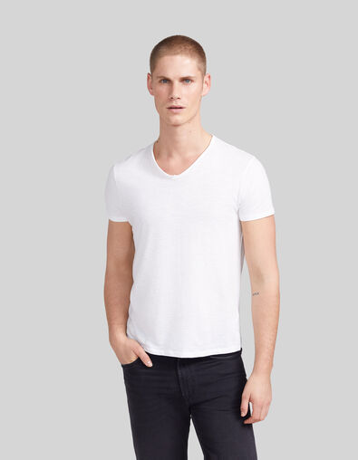 T-shirt L'Essentiel blanc col V Homme - IKKS