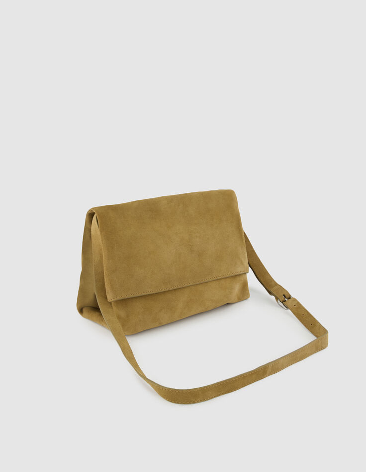 Messenger Tasche camel Leder Samt Damen-3