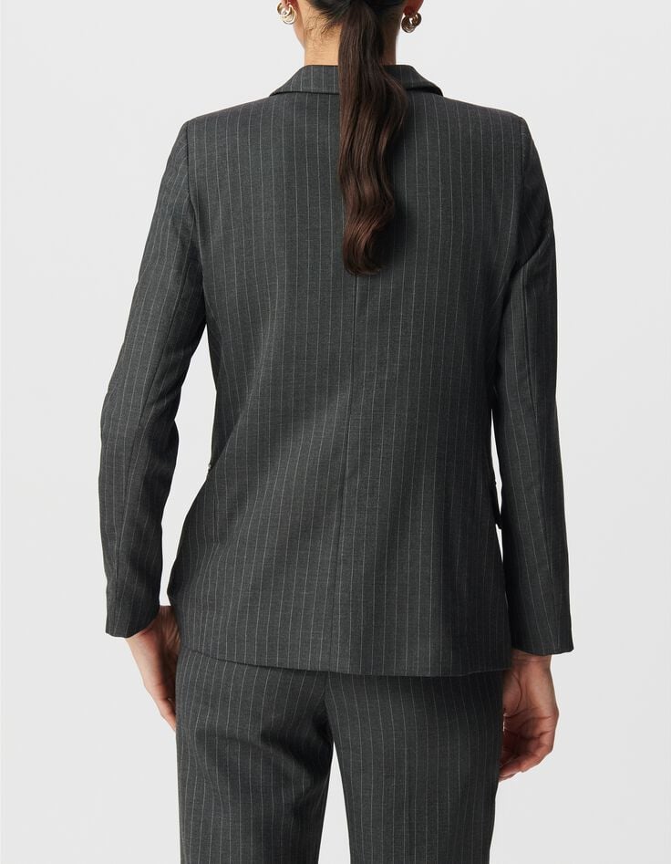 Graue Nadelstreifen-Tennis-Leoparden-Anzugjacke f&uuml;r Damen-3