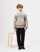 Beige gebreide wintertrui jacquard jongens-3