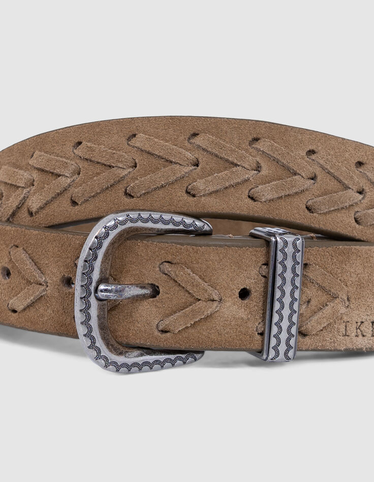 Ceinture beige cuir velours laçage Femme-2