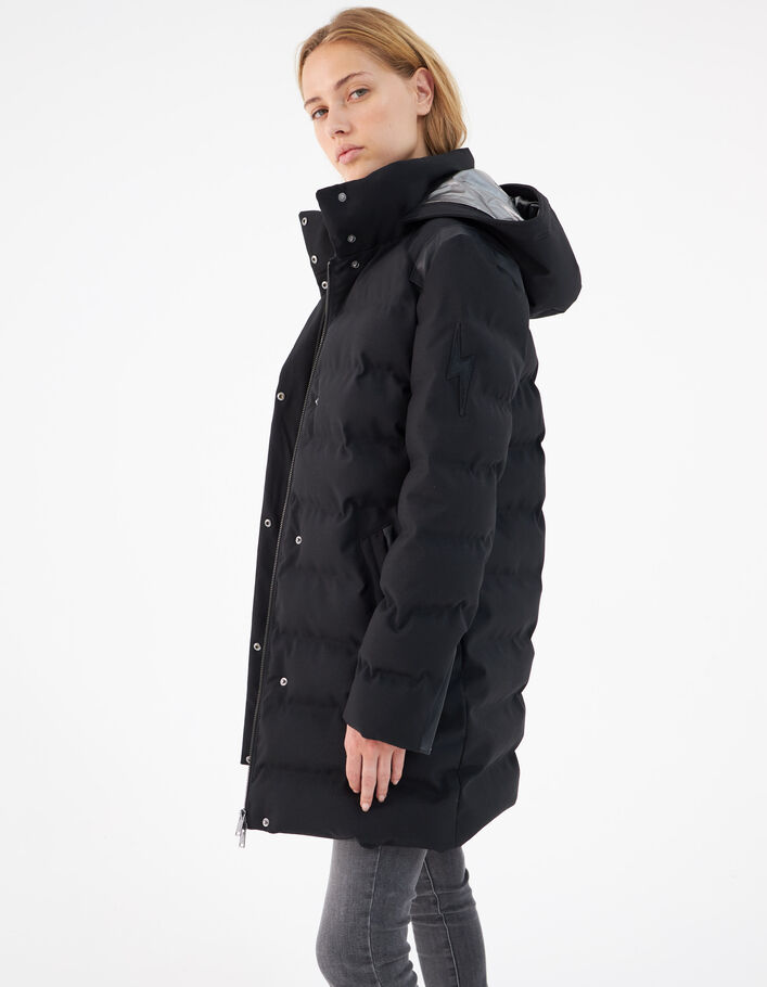 Women’s black hooded long padded jacket-1