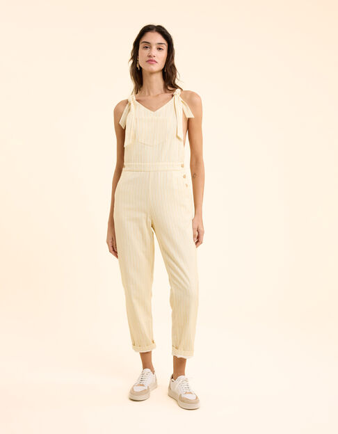 Ecru Jeanslatzhose gelbe Streifen I.Code
