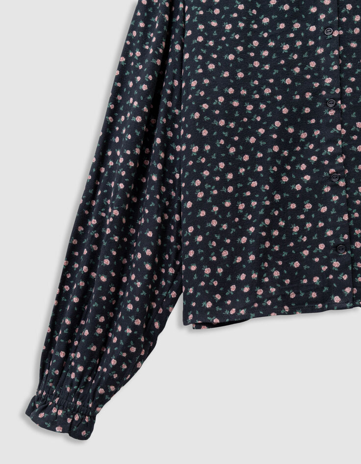 Zwarte blouse print miniroosjes meisjes-7