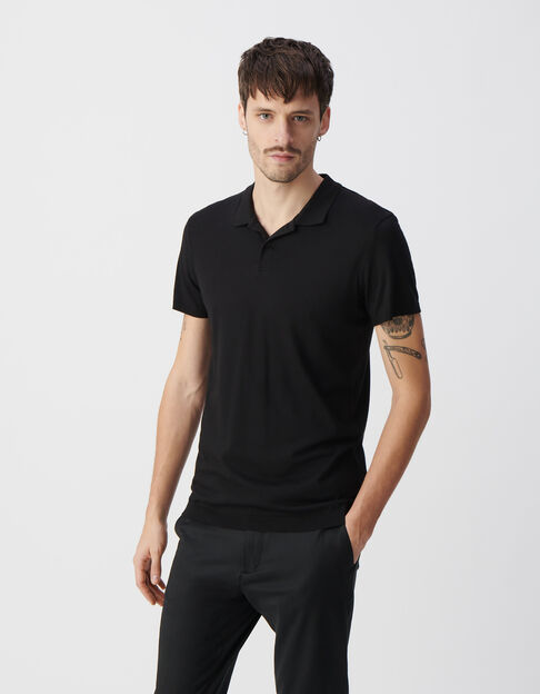 Men’s black cotton modal polo shirt - IKKS