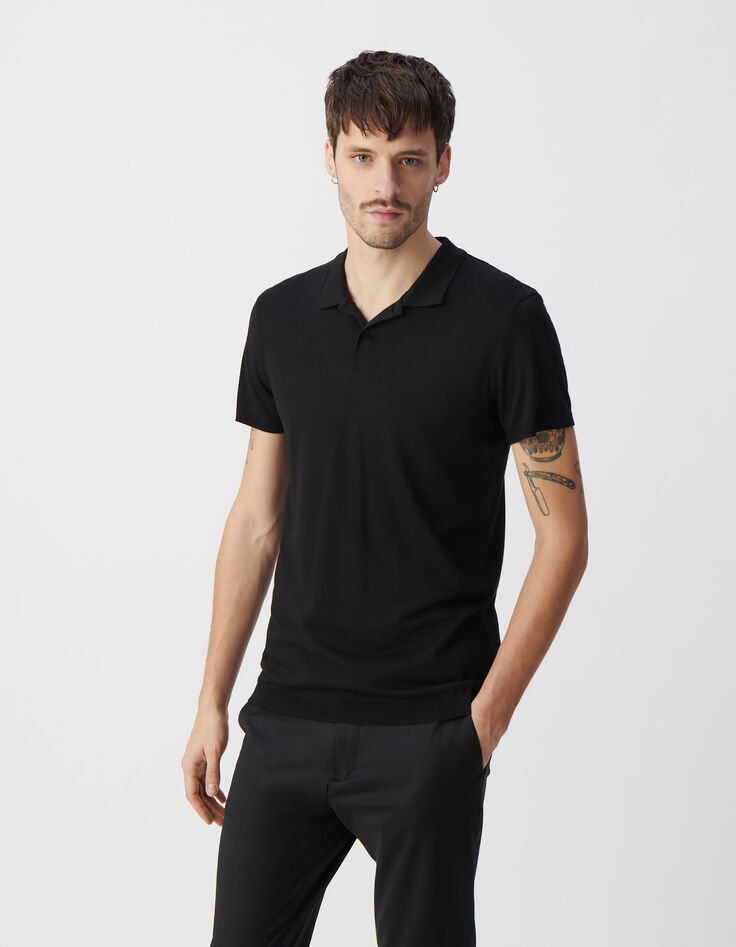 Polo noir en coton modal Homme-1