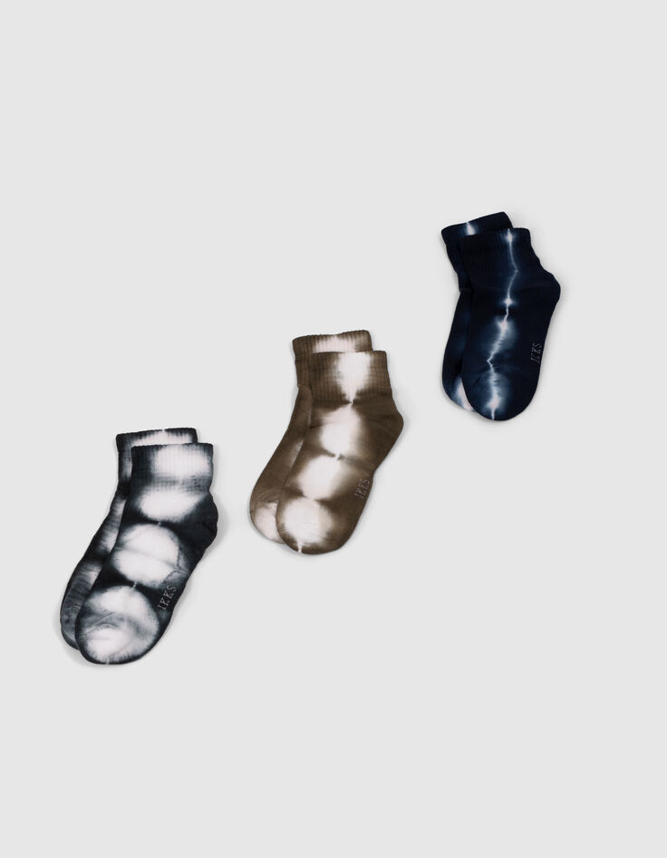 Chaussettes noir, bleu, kaki à motif tie and dye Femme-1