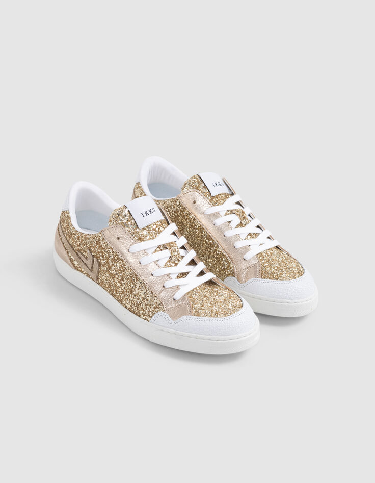 Baskets blanches cuir et paillettes dorées Femme-6