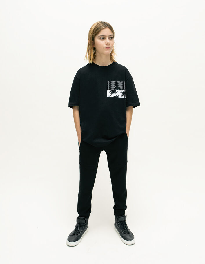 Boys’ black T-shirt with palm tree print on front - IKKS