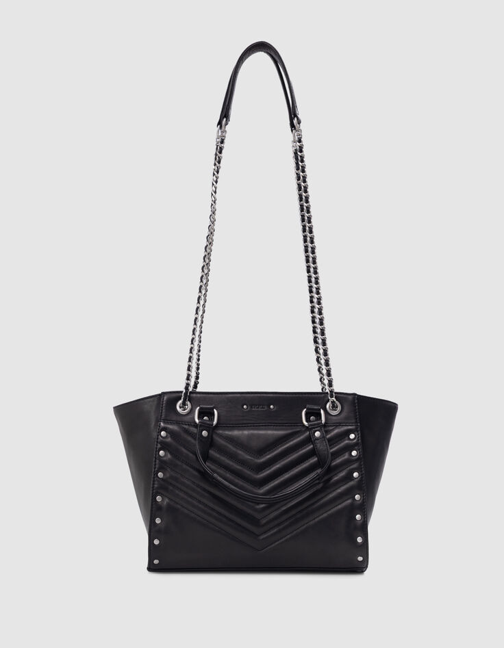 Tas 1440 zwart leer bezaaid Maat Medium Dames-3
