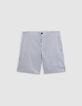 Men&rsquo;s ecru CROPPED Bermudas with navy stripes-5