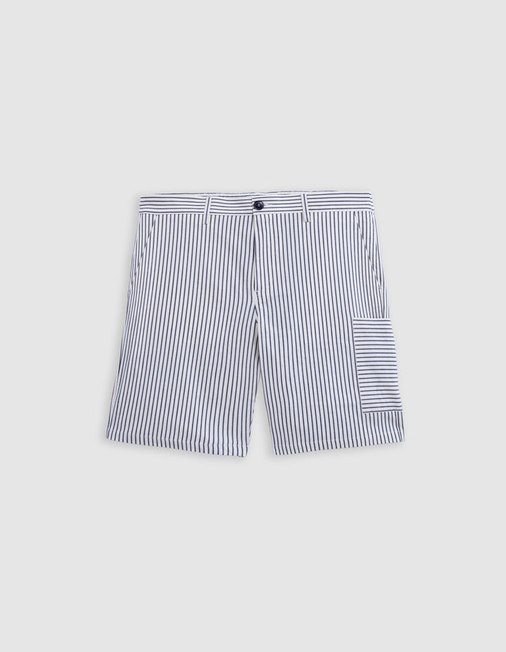 Men&rsquo;s ecru CROPPED Bermudas with navy stripes-5